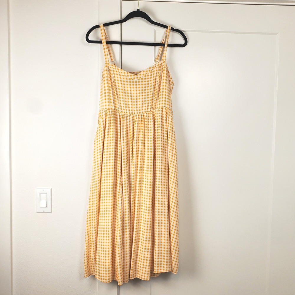Torrid Gingham Midi Dress Womens Size 00 Yellow White Smocked Back Sundress